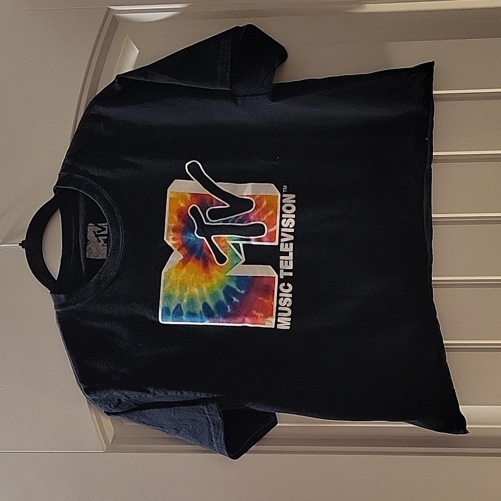 MTV tie dye black t-shirt crop top - size Medium